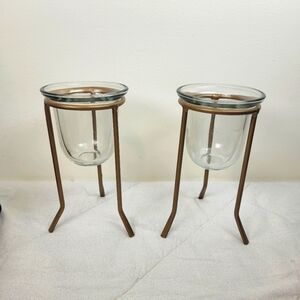 Set Of Two Removeable Glass Votive Gold Metal Stands Home Decor Serving Pieces